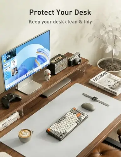 Aothia Faux Leather Desk Mat - Non-Slip PU Leather Desk Blotter, Waterproof Writing Surface, Large Desk Pad for Office & Home (Barely Grey, 55