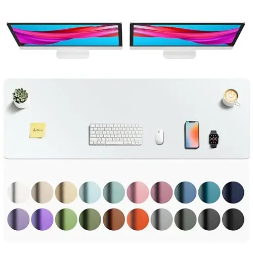 Aothia Faux Leather Desk Mat - Non-Slip PU Leather Desk Blotter, Waterproof Writing Surface, Large Desk Pad for Office & Home (Barely Grey, 55