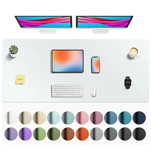 Aothia Faux Leather Desk Mat - Non-Slip PU Leather Desk Blotter, Waterproof Writing Surface, Large Desk Pad for Office & Home (Barely Grey, 55