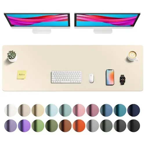 Aothia Faux Leather Desk Mat - Non-Slip PU Leather Desk Blotter, Waterproof Writing Surface, Large Desk Pad for Office & Home (Beige, 55