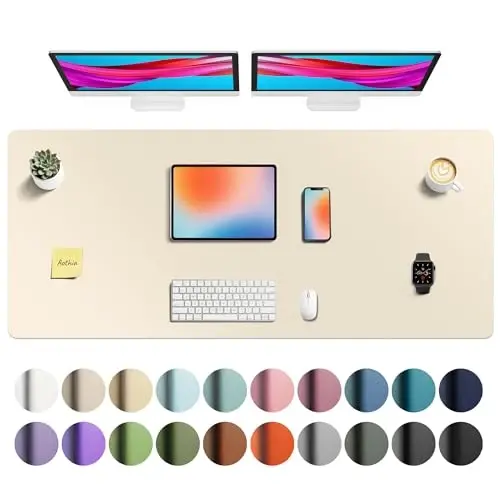 Aothia Faux Leather Desk Mat - Non-Slip PU Leather Desk Blotter, Waterproof Writing Surface, Large Desk Pad for Office & Home (Beige, 55