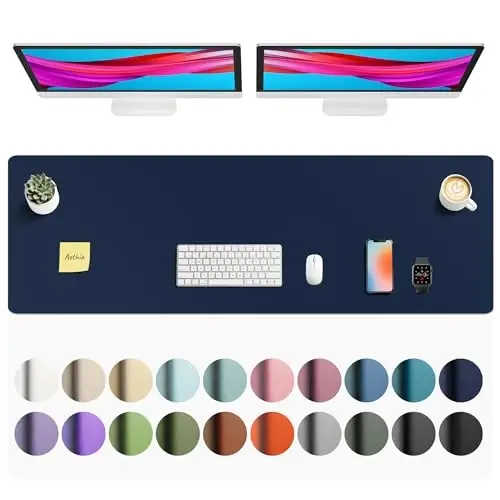 Aothia Faux Leather Desk Mat - Non-Slip PU Leather Desk Blotter, Waterproof Writing Surface, Large Desk Pad for Office & Home (Aqua, 55