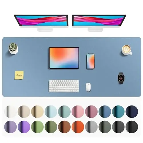 Aothia Faux Leather Desk Mat - Non-Slip PU Leather Desk Blotter, Waterproof Writing Surface, Large Desk Pad for Office & Home (Denim Blue, 55