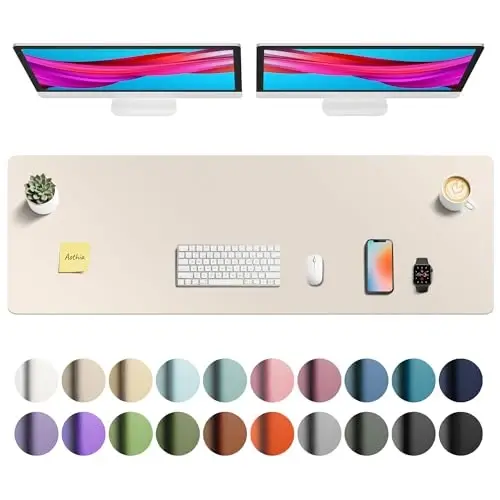 Aothia Faux Leather Desk Mat - Non-Slip PU Leather Desk Blotter, Waterproof Writing Surface, Large Desk Pad for Office & Home (Eggshell, 55