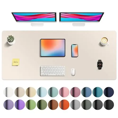 Aothia Faux Leather Desk Mat - Non-Slip PU Leather Desk Blotter, Waterproof Writing Surface, Large Desk Pad for Office & Home (Eggshell, 55