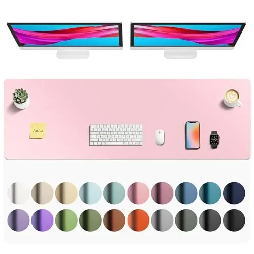 Aothia Faux Leather Desk Mat - Non-Slip PU Leather Desk Blotter, Waterproof Writing Surface, Large Desk Pad for Office & Home (Fairy Pink, 55