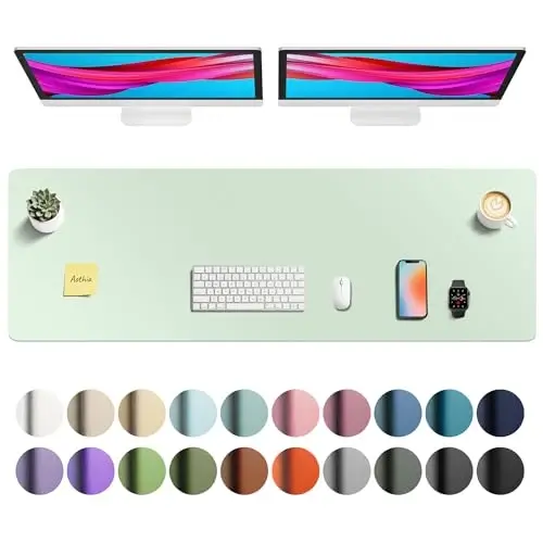 Aothia Faux Leather Desk Mat - Non-Slip PU Leather Desk Blotter, Waterproof Writing Surface, Large Desk Pad for Office & Home (Aqua, 55