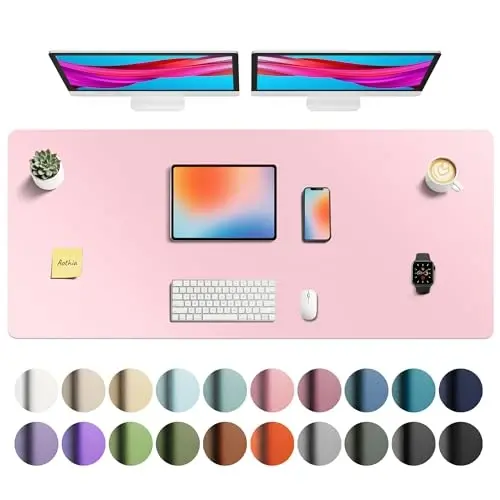 Aothia Faux Leather Desk Mat - Non-Slip PU Leather Desk Blotter, Waterproof Writing Surface, Large Desk Pad for Office & Home (Fairy Pink, 55