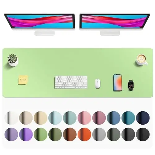 Aothia Faux Leather Desk Mat - Non-Slip PU Leather Desk Blotter, Waterproof Writing Surface, Large Desk Pad for Office & Home (Foam Green, 55