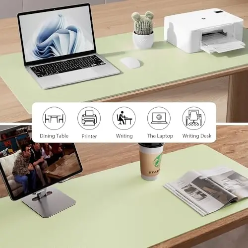 Aothia Faux Leather Desk Mat - Non-Slip PU Leather Desk Blotter, Waterproof Writing Surface, Large Desk Pad for Office & Home (Grass Green, 55
