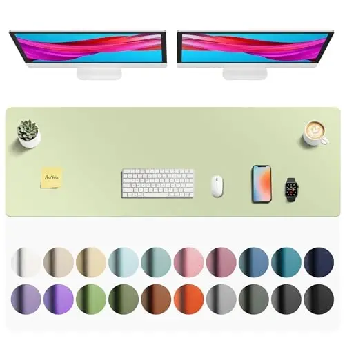 Aothia Faux Leather Desk Mat - Non-Slip PU Leather Desk Blotter, Waterproof Writing Surface, Large Desk Pad for Office & Home (Grass Green, 55