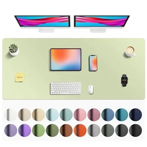 Aothia Faux Leather Desk Mat - Non-Slip PU Leather Desk Blotter, Waterproof Writing Surface, Large Desk Pad for Office & Home (Grass Green, 55
