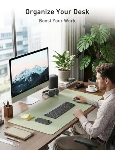 Aothia Faux Leather Desk Mat - Non-Slip PU Leather Desk Blotter, Waterproof Writing Surface, Large Desk Pad for Office & Home (Grass Green, 55