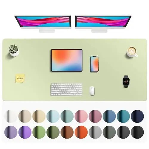 Aothia Faux Leather Desk Mat - Non-Slip PU Leather Desk Blotter, Waterproof Writing Surface, Large Desk Pad for Office & Home (Grass Green, 55