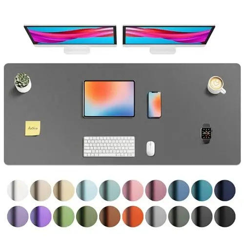 Aothia Faux Leather Desk Mat - Non-Slip PU Leather Desk Blotter, Waterproof Writing Surface, Large Desk Pad for Office & Home (Grey, 55