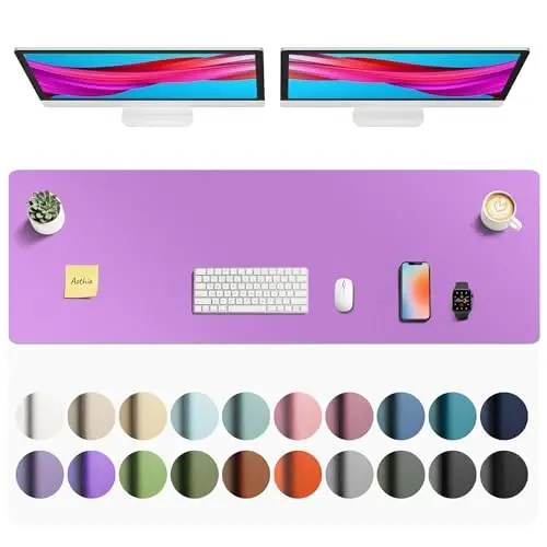 Aothia Faux Leather Desk Mat - Non-Slip PU Leather Desk Blotter, Waterproof Writing Surface, Large Desk Pad for Office & Home (Iris Violet, 55