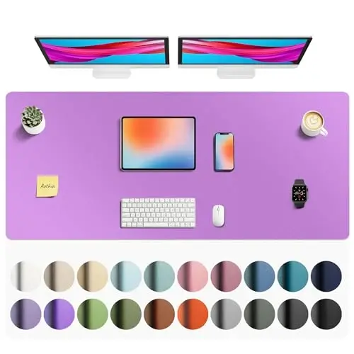 Aothia Faux Leather Desk Mat - Non-Slip PU Leather Desk Blotter, Waterproof Writing Surface, Large Desk Pad for Office & Home (Iris Violet, 55