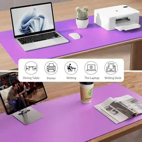 Aothia Faux Leather Desk Mat - Non-Slip PU Leather Desk Blotter, Waterproof Writing Surface, Large Desk Pad for Office & Home (Iris Violet, 55