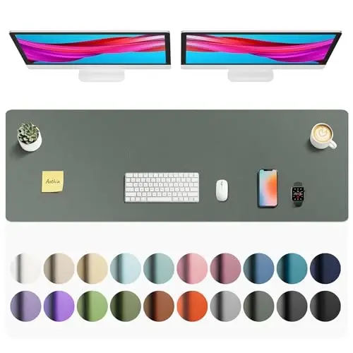 Aothia Faux Leather Desk Mat - Non-Slip PU Leather Desk Blotter, Waterproof Writing Surface, Large Desk Pad for Office & Home (Jungle Green, 55