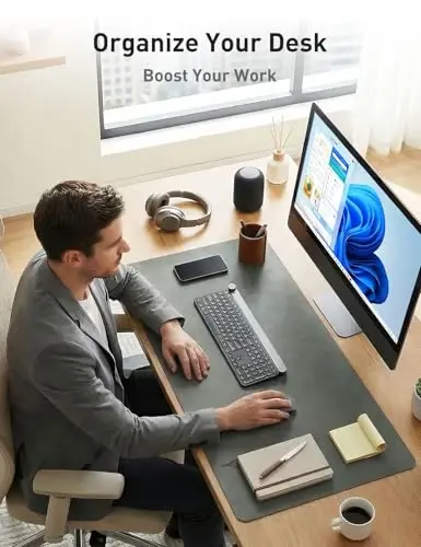 Aothia Faux Leather Desk Mat - Non-Slip PU Leather Desk Blotter, Waterproof Writing Surface, Large Desk Pad for Office & Home (Jungle Green, 55