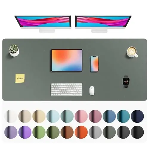 Aothia Faux Leather Desk Mat - Non-Slip PU Leather Desk Blotter, Waterproof Writing Surface, Large Desk Pad for Office & Home (Jungle Green, 55