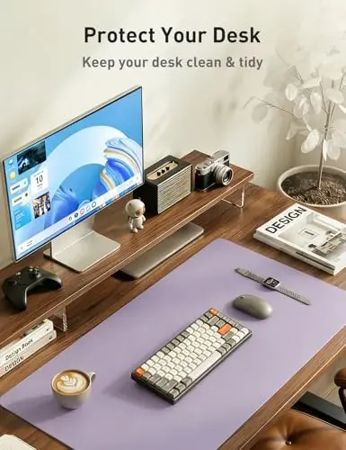 Aothia Faux Leather Desk Mat - Non-Slip PU Leather Desk Blotter, Waterproof Writing Surface, Large Desk Pad for Office & Home (Lavender, 55