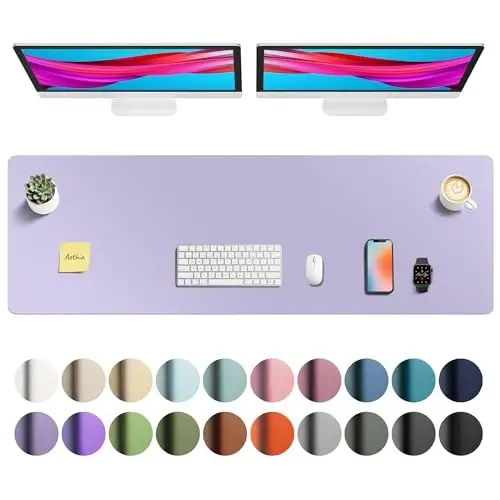 Aothia Faux Leather Desk Mat - Non-Slip PU Leather Desk Blotter, Waterproof Writing Surface, Large Desk Pad for Office & Home (Lavender, 55