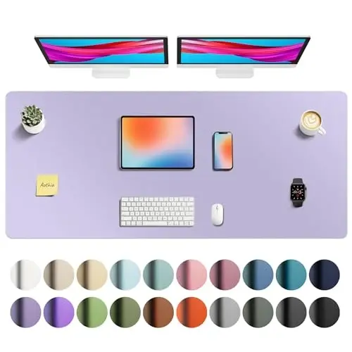 Aothia Faux Leather Desk Mat - Non-Slip PU Leather Desk Blotter, Waterproof Writing Surface, Large Desk Pad for Office & Home (Lavender, 55