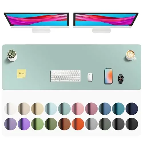 Aothia Faux Leather Desk Mat - Non-Slip PU Leather Desk Blotter, Waterproof Writing Surface, Large Desk Pad for Office & Home (Light Blue, 55