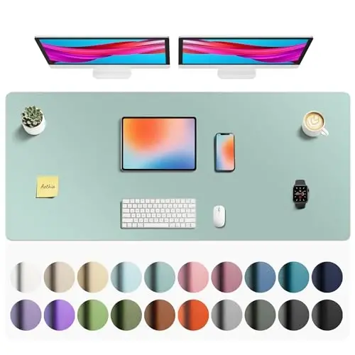 Aothia Faux Leather Desk Mat - Non-Slip PU Leather Desk Blotter, Waterproof Writing Surface, Large Desk Pad for Office & Home (Light Blue, 55