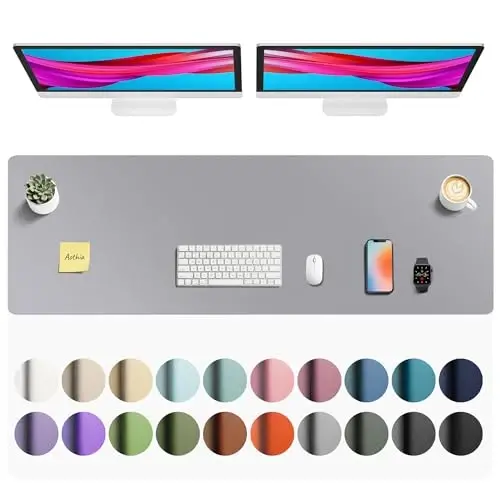 Aothia Faux Leather Desk Mat - Non-Slip PU Leather Desk Blotter, Waterproof Writing Surface, Large Desk Pad for Office & Home (Aqua, 55