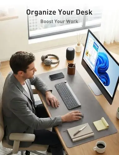 Aothia Faux Leather Desk Mat - Non-Slip PU Leather Desk Blotter, Waterproof Writing Surface, Large Desk Pad for Office & Home (Aqua, 55