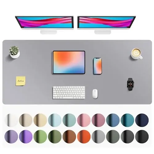 Aothia Faux Leather Desk Mat - Non-Slip PU Leather Desk Blotter, Waterproof Writing Surface, Large Desk Pad for Office & Home (Light Grey, 55