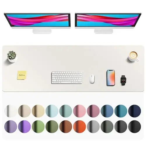 Aothia Faux Leather Desk Mat - Non-Slip PU Leather Desk Blotter, Waterproof Writing Surface, Large Desk Pad for Office & Home (Off-White, 55