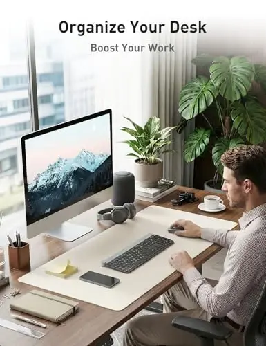 Aothia Faux Leather Desk Mat - Non-Slip PU Leather Desk Blotter, Waterproof Writing Surface, Large Desk Pad for Office & Home (Off-White, 55