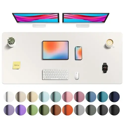 Aothia Faux Leather Desk Mat - Non-Slip PU Leather Desk Blotter, Waterproof Writing Surface, Large Desk Pad for Office & Home (Off-White, 55