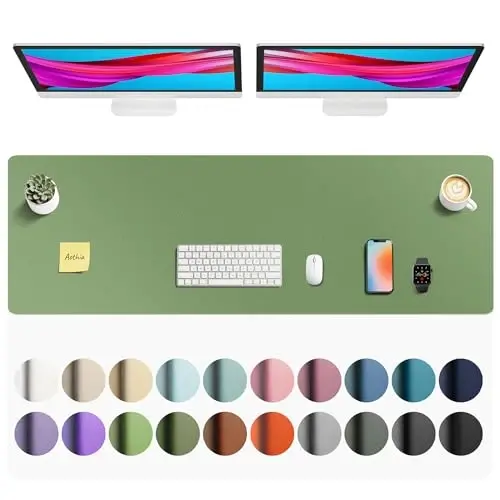 Aothia Faux Leather Desk Mat - Non-Slip PU Leather Desk Blotter, Waterproof Writing Surface, Large Desk Pad for Office & Home (Olive Green, 55