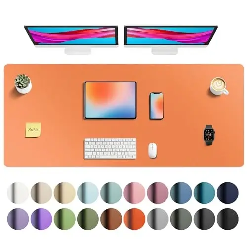 Aothia Faux Leather Desk Mat - Non-Slip PU Leather Desk Blotter, Waterproof Writing Surface, Large Desk Pad for Office & Home (Orange, 55