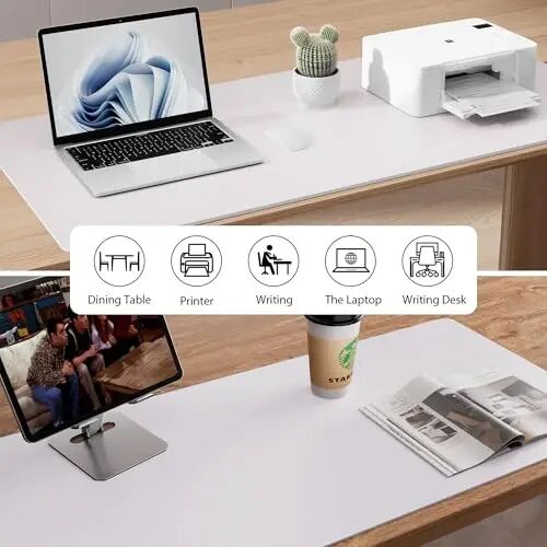 Aothia Faux Leather Desk Mat - Non-Slip PU Leather Desk Blotter, Waterproof Writing Surface, Large Desk Pad for Office & Home (Pale Lavender White, 55