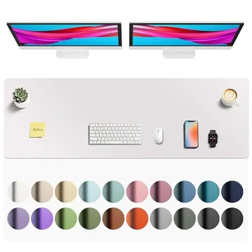 Aothia Faux Leather Desk Mat - Non-Slip PU Leather Desk Blotter, Waterproof Writing Surface, Large Desk Pad for Office & Home (Pale Lavender White, 55