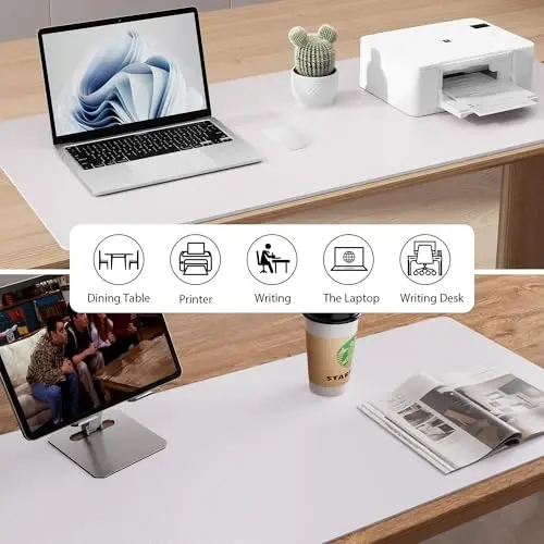 Aothia Faux Leather Desk Mat - Non-Slip PU Leather Desk Blotter, Waterproof Writing Surface, Large Desk Pad for Office & Home (Pale Lavender White, 55
