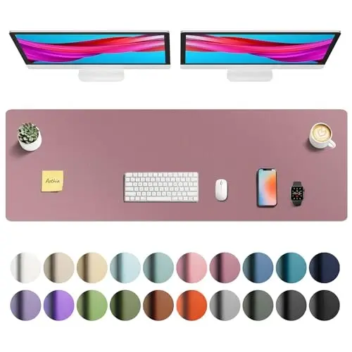 Aothia Faux Leather Desk Mat - Non-Slip PU Leather Desk Blotter, Waterproof Writing Surface, Large Desk Pad for Office & Home (Purple, 55