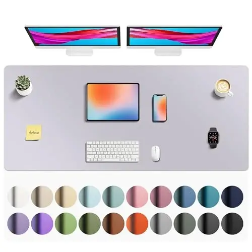 Aothia Faux Leather Desk Mat - Non-Slip PU Leather Desk Blotter, Waterproof Writing Surface, Large Desk Pad for Office & Home (Smoky Lavender, 55