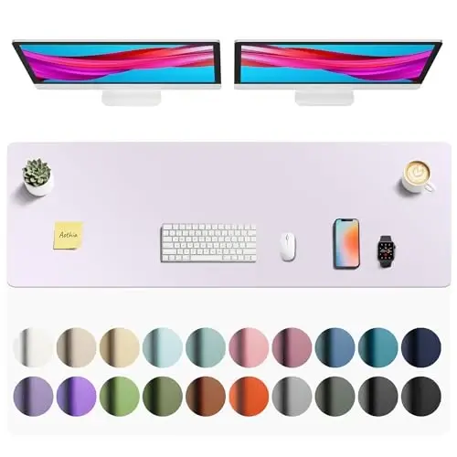 Aothia Faux Leather Desk Mat - Non-Slip PU Leather Desk Blotter, Waterproof Writing Surface, Large Desk Pad for Office & Home (Soft Lavender, 55