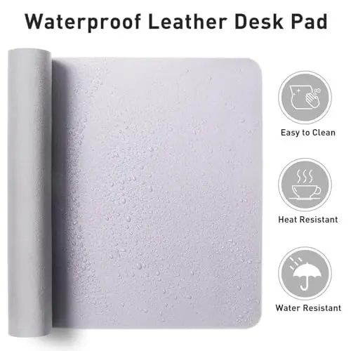Aothia Faux Leather Desk Mat - Non-Slip PU Leather Desk Blotter, Waterproof Writing Surface, Large Desk Pad for Office & Home (Soft Lavender, 55
