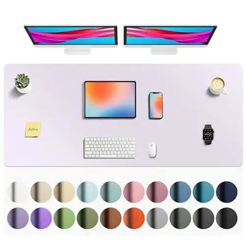 Aothia Faux Leather Desk Mat - Non-Slip PU Leather Desk Blotter, Waterproof Writing Surface, Large Desk Pad for Office & Home (Soft Lavender, 55