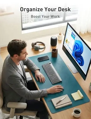 Aothia Faux Leather Desk Mat - Non-Slip PU Leather Desk Blotter, Waterproof Writing Surface, Large Desk Pad for Office & Home (Turquoise, 55