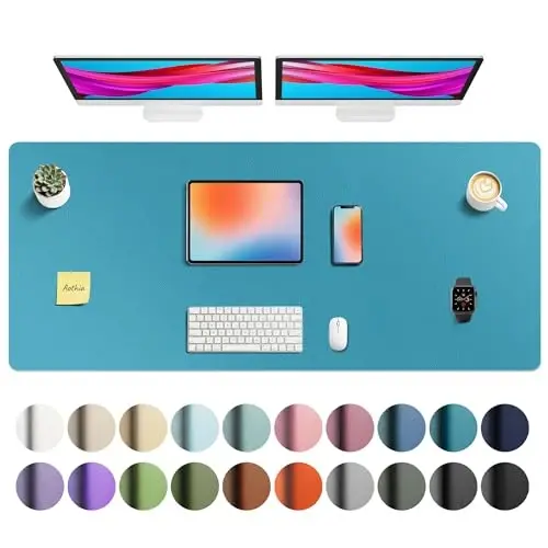 Aothia Faux Leather Desk Mat - Non-Slip PU Leather Desk Blotter, Waterproof Writing Surface, Large Desk Pad for Office & Home (Turquoise, 55