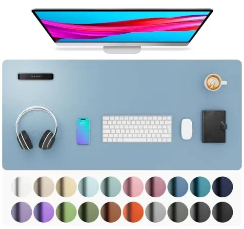 Aothia Faux Leather Desk Mat, Waterproof Desk Pad (Sky Blue, 36