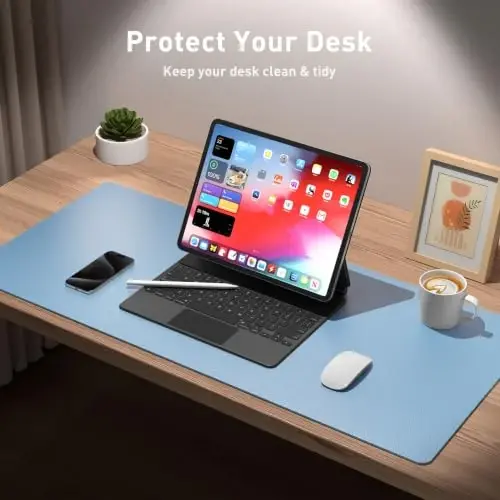Aothia Faux Leather Desk Mat, Waterproof Desk Pad (Sky Blue, 36